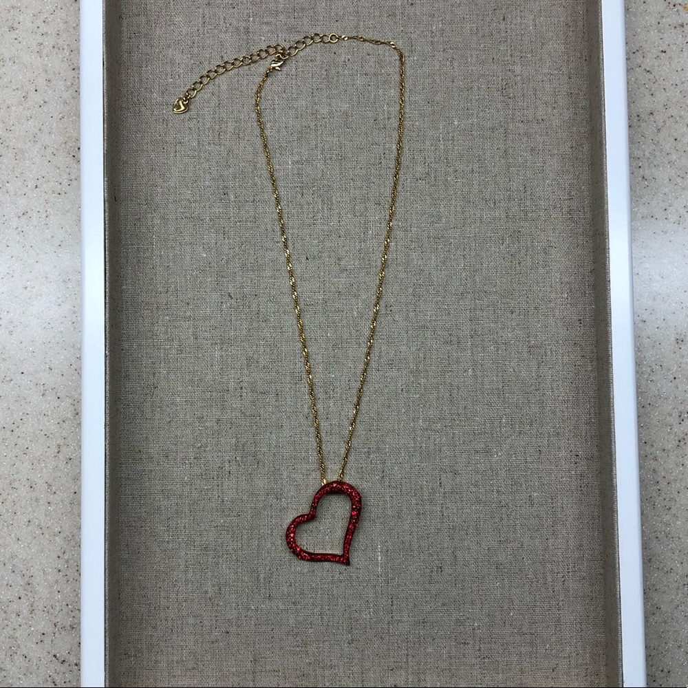 Red Rhinestone Gold Heart Necklace - Picture 5 of 6